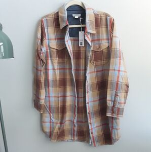 NWT Outerknown Shirt Dress Brown and Blue Womens Medium